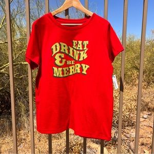 Sonoma NWT Women’s Tee Shirt Size XXL Color Red EAT DRINK & BE MERRY